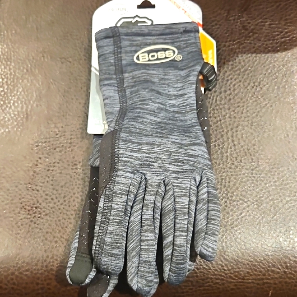 Boss Women's Gray and Black Knit Gloves